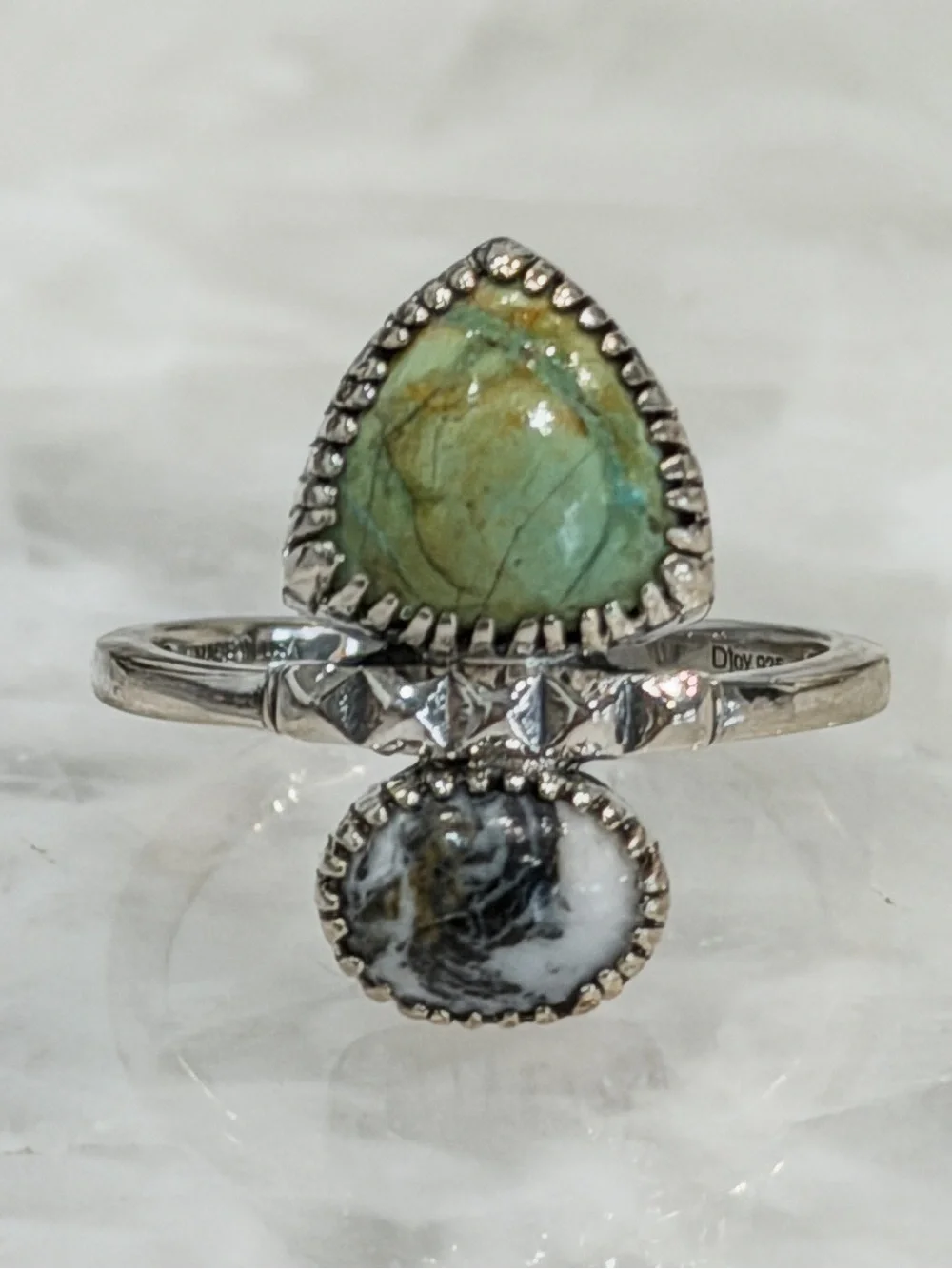 Royston Turquoise & White Buffalo Black Oxidized Sterling Silver Ring Sz 9